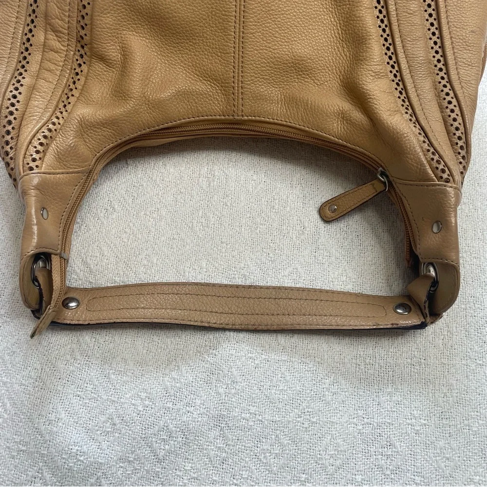 Tignanello Beige‎ Tan Leather Perforated Hobo Shoulder Bag